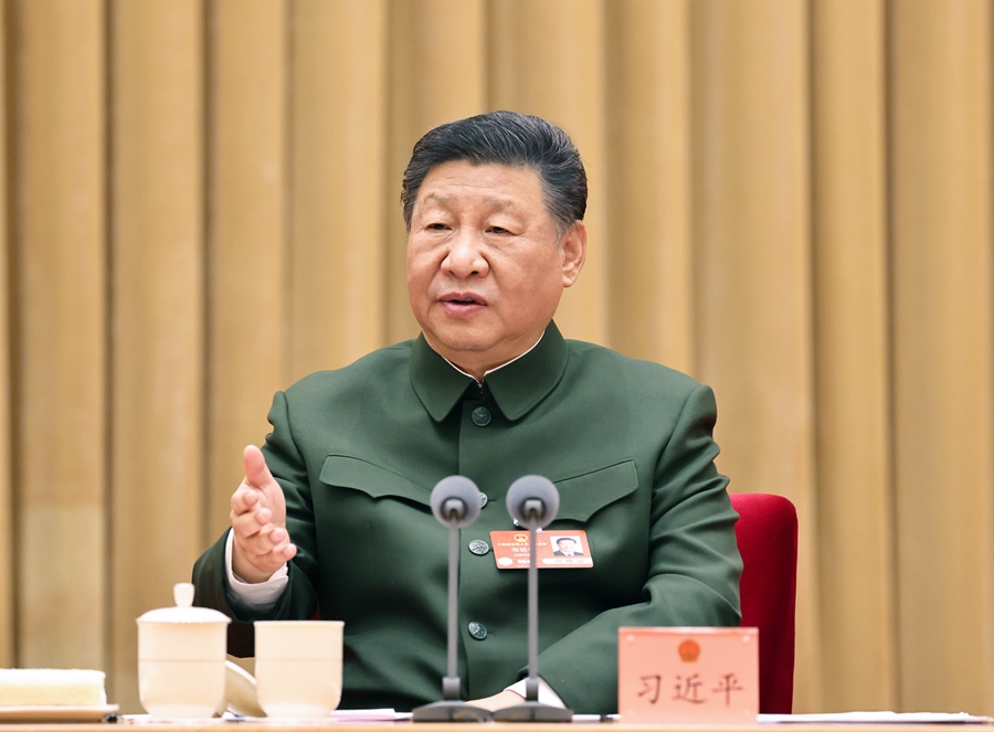 ??3月7日下午，中共中央總書記、國家主席、中央軍委主席習(xí)近平出席十四屆全國人大三次會議解放軍和武警部隊代表團全體會議并發(fā)表重要講話。